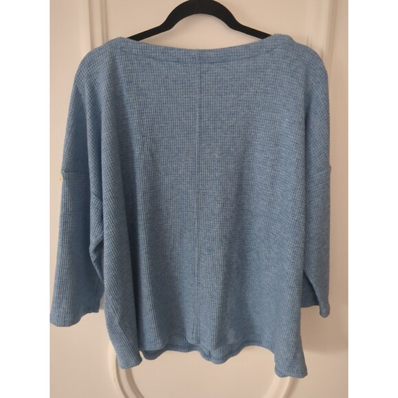 J. Jill Wearever Collection Top LG Blue Boat Neck Waffle Weave 3/4 Sleeve - Picture 5 of 12